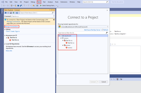 azure devops connect to project